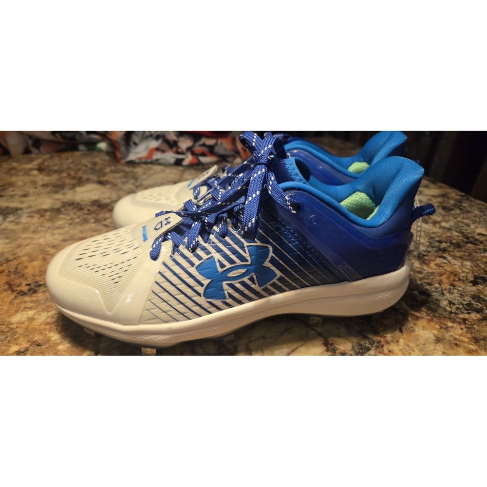 Under Armour Yard Low Metal Spike Baseball Cleats, Blue & White, Mens 7,